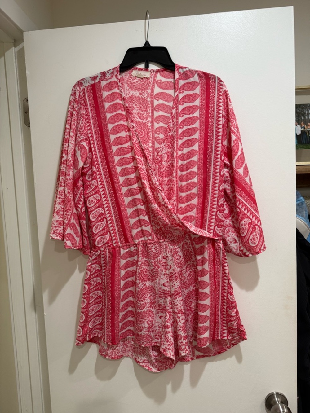 Women’s Pink Patterned Wrap-Front Romper